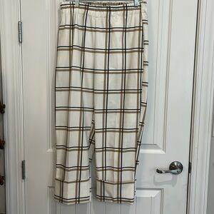 ZARA size large cream black brown plaid cuffed OLD MONEY style elastic pants